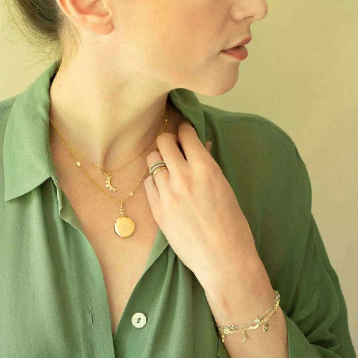 Monica Rich Kosann Jewelry - Moon 18K Yellow Gold Birthstone ’April’ Diamond Necklace | Manfredi Jewels
