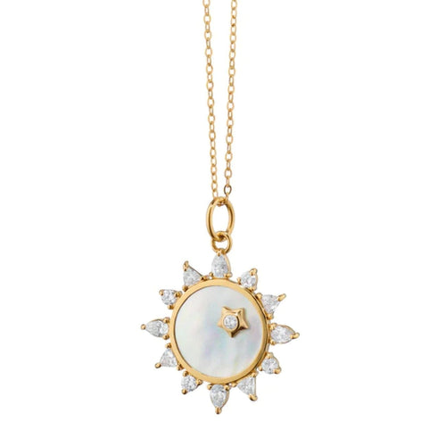 Monica Rich Kosann Jewelry - ’Happiness’ 18K Yellow Gold Mother Of Pearl & Diamond Sun Charm Necklace | Manfredi Jewels