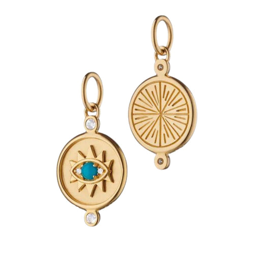 Monica Rich Kosann Jewelry - Mini ’Protect’ 18K Yellow Gold Turquoise & Diamond Evil Eye Charm Pendant | Manfredi Jewels