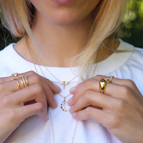 Monica Rich Kosann Jewelry - September Sapphire ’Moon’ 18K Yellow Gold Birthstone Necklace | Manfredi Jewels