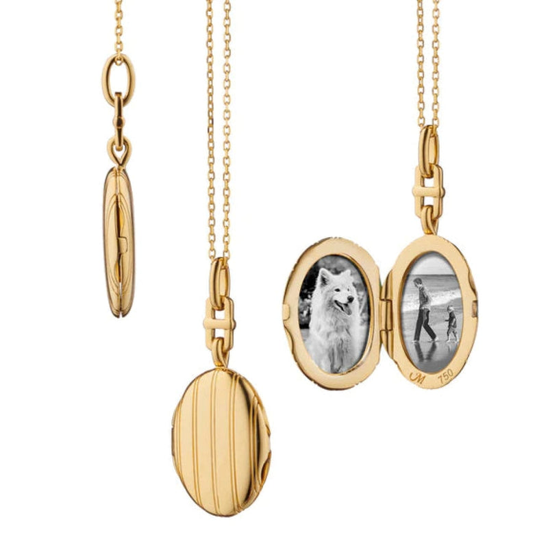Monica Rich Kosann Jewelry - Slim Pinstripe ’Eve’ 18K Yellow Gold Locket Necklace | Manfredi Jewels