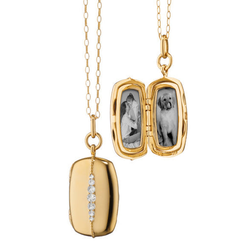 Monica Rich Kosann Jewelry - Slim Rectangle ’Kate’ 18K Yellow Gold Locket Necklace | Manfredi Jewels