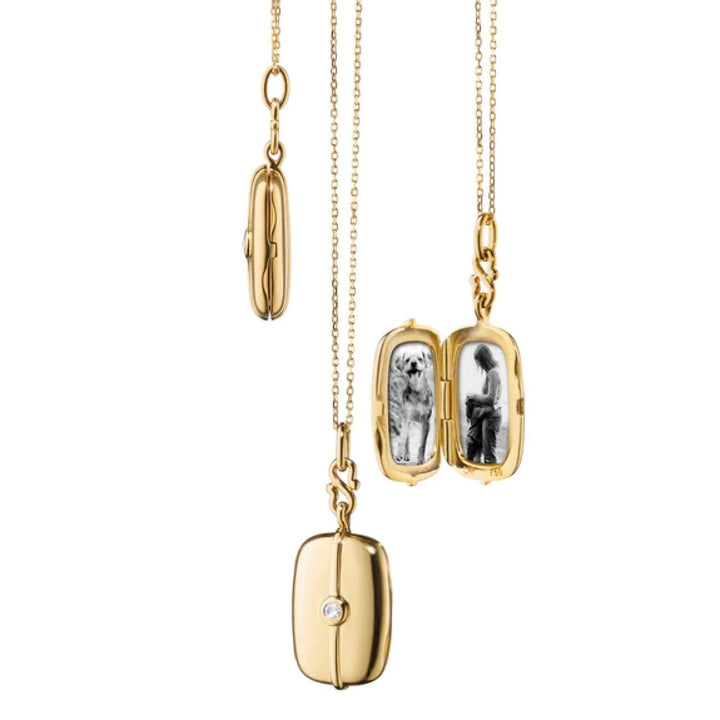 Monica Rich Kosann Jewelry - Skye 18K Yellow Gold Center Rose Cut Diamond Slim Locket Necklace | Manfredi Jewels