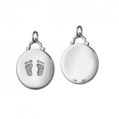 Small Sterling Silver Baby Feet White Sapphire Charm Pendant