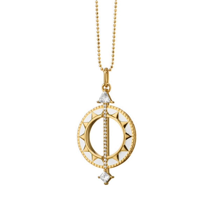 Monica Rich Kosann Jewelry - Sundial 18K Yellow Gold White Enamel and Diamond Necklace | Manfredi Jewels