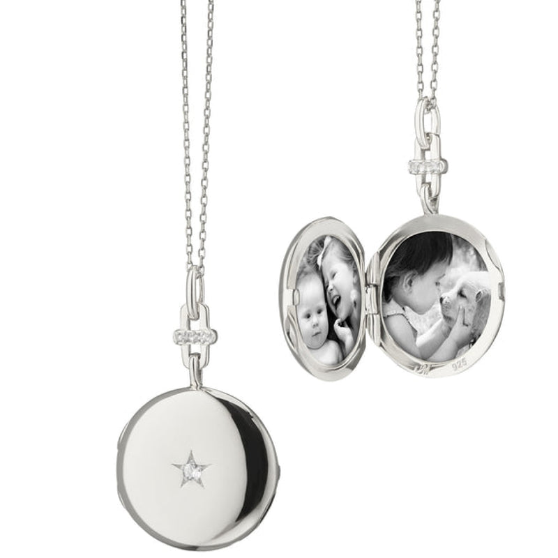 Monica Rich Kosann Jewelry - Twinkle Star Sterling Silver Center Sapphire Star Set Locket Necklace | Manfredi Jewels