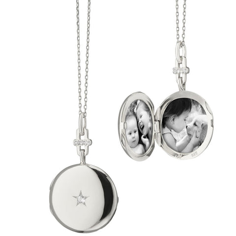 Twinkle Star Sterling Silver Center Sapphire Star Set Locket Necklace