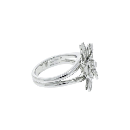 New Italian Art Jewelry - Five Petals Diamond Flower 18K White Gold Ring | Manfredi Jewels