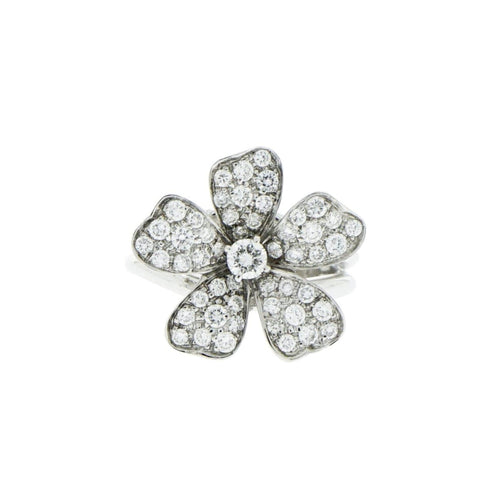 New Italian Art Jewelry - Five Petals Diamond Flower 18K White Gold Ring | Manfredi Jewels