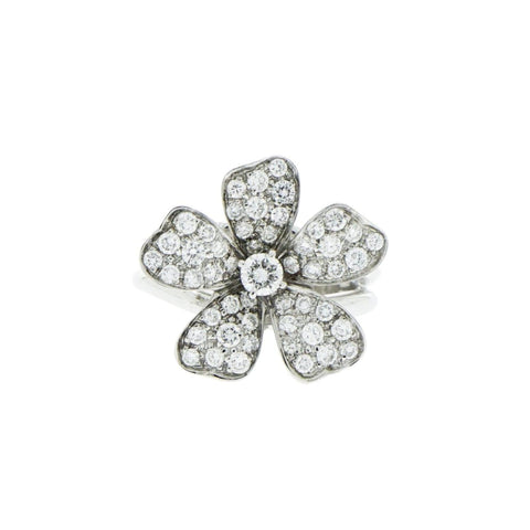 Five Petals Diamond Flower 18K White Gold Ring