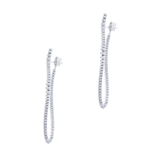 New Italian Art Jewelry - Long Twisted Diamond 18K White Gold Earring | Manfredi Jewels