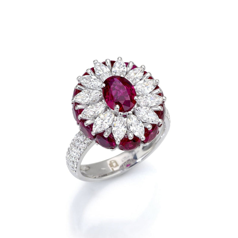 New Italian Art Jewelry - Ruby Diamond 18K White Gold Ring | Manfredi Jewels