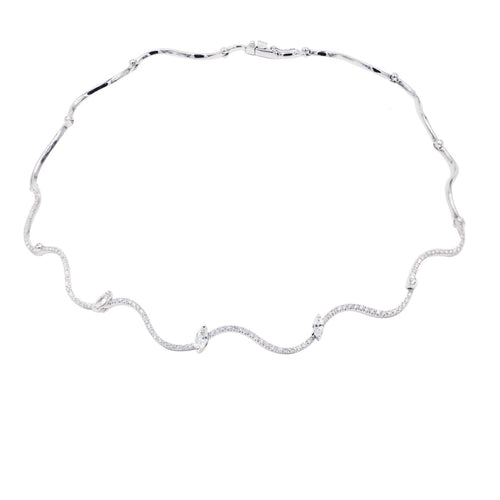 New Italian Art Jewelry - Wavy Diamond Link 18K White Gold Necklace | Manfredi Jewels