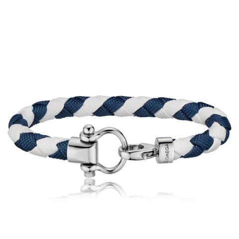 SAILING BRACELET - WHITE AND DARK BLUE BRAIDED NYLON