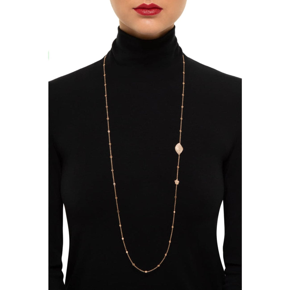 Pasquale Bruni Jewelry - Aleluia Sautoir 18k Rose Gold Leaf Diamond Station Necklace | Manfredi Jewels