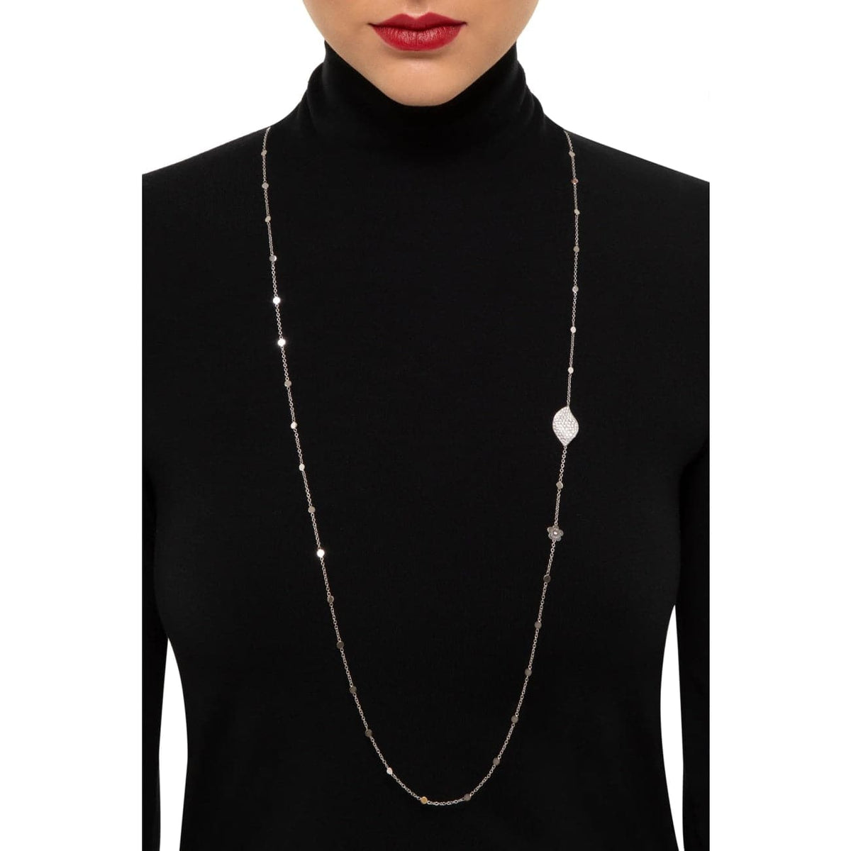 Pasquale Bruni Jewelry - Aleluia Sautoir 18k White Gold Leaf Diamond Station Diamond Necklace | Manfredi Jewels