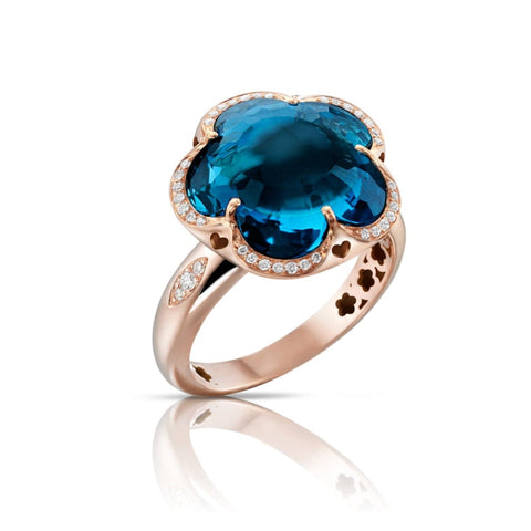 Bon Ton 18K Rose Gold Blue Topaz Diamond Ring