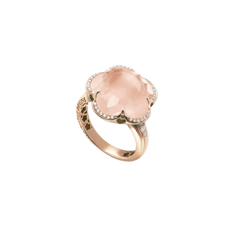 Pasquale Bruni Jewelry - Bon Ton 18k Rose Gold Rose Quartz and Diamond Flower Ring | Manfredi Jewels