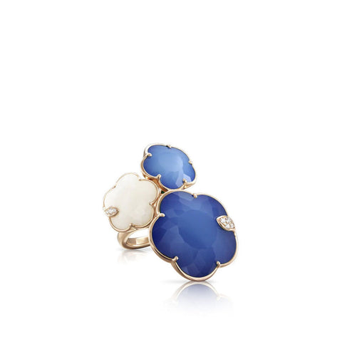 Bon Ton Joli 18K Rose Gold Blue Moon and White Agate Diamond Ring