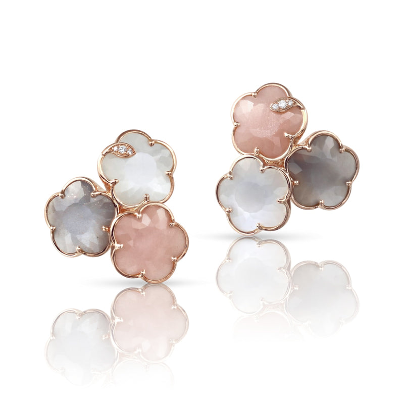 Pasquale Bruni Jewelry - Bouquet Lunaire 18K Rose Gold Moonstone Diamond Earrings | Manfredi Jewels