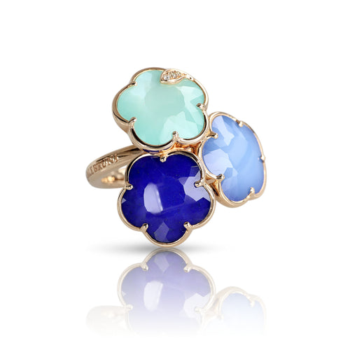Pasquale Bruni Jewelry - Bouquet Lunaire 18K Rose Gold The Blue Moon Lapis & White Agate Diamond Bouquet Ring | Manfredi Jewels