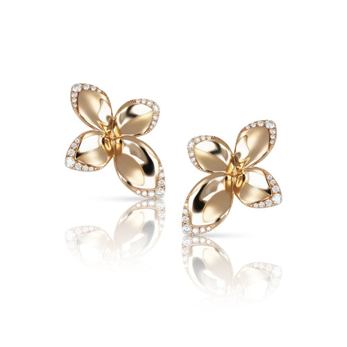 Pasquale Bruni Jewelry - Giardini Segreti 18K Rose Gold Diamond Small Flower Earrings | Manfredi Jewels