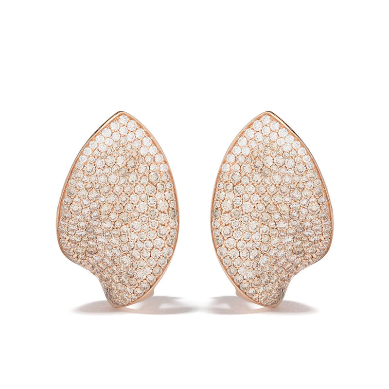 Pasquale Bruni Jewelry - Giardini Segreti 18K Rose Gold Pavé White and Champagne Diamond Petal Stud Earrings | Manfredi Jewels