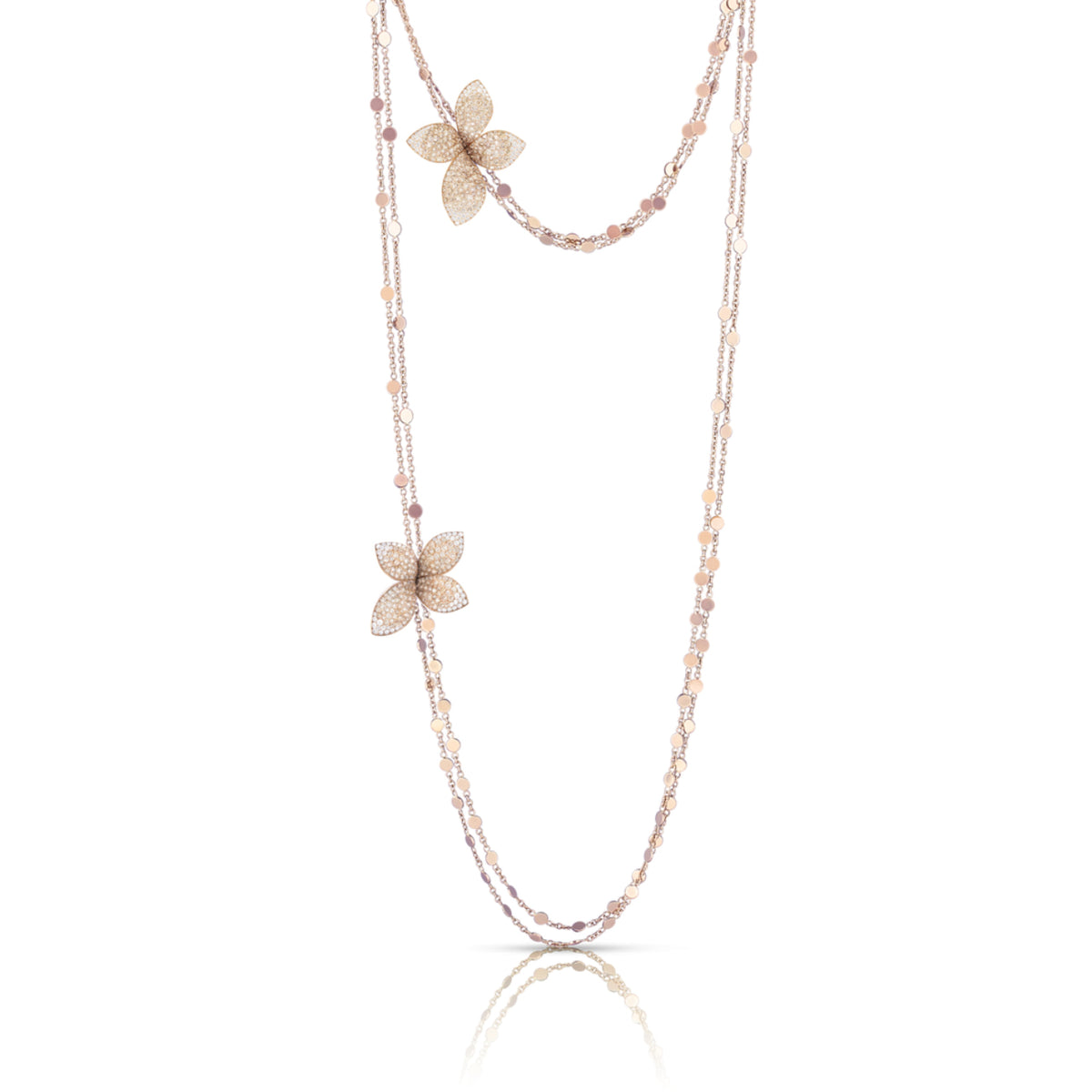 Pasquale Bruni Jewelry - Giardini Segreti 18K Rose Gold Sautoir Flower Diamond Pavé Station Necklace | Manfredi Jewels