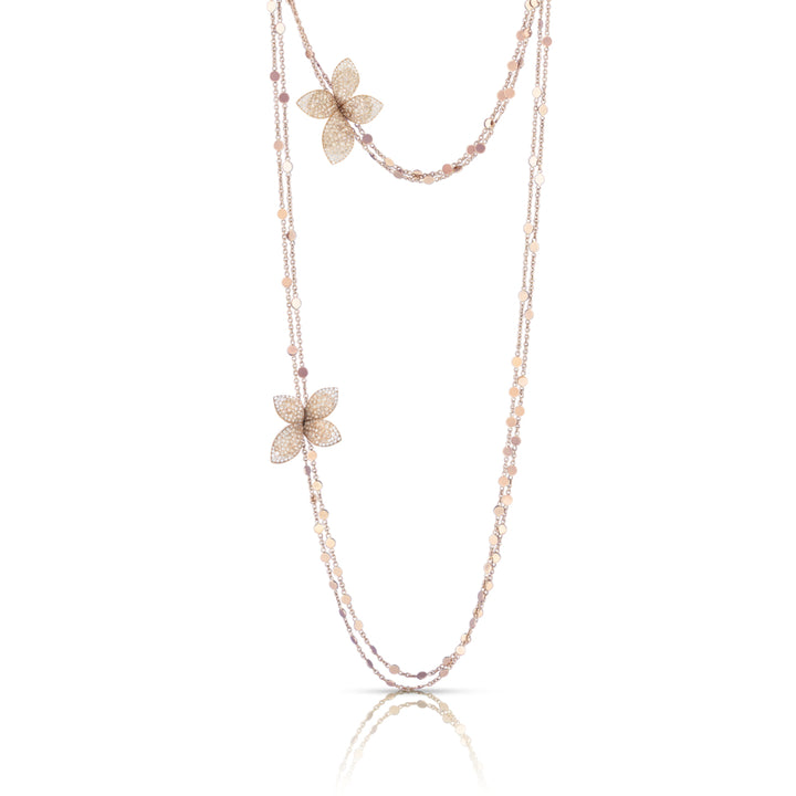 Pasquale Bruni Jewelry - Giardini Segreti 18K Rose Gold Sautoir Flower Diamond Pavé Station Necklace | Manfredi Jewels