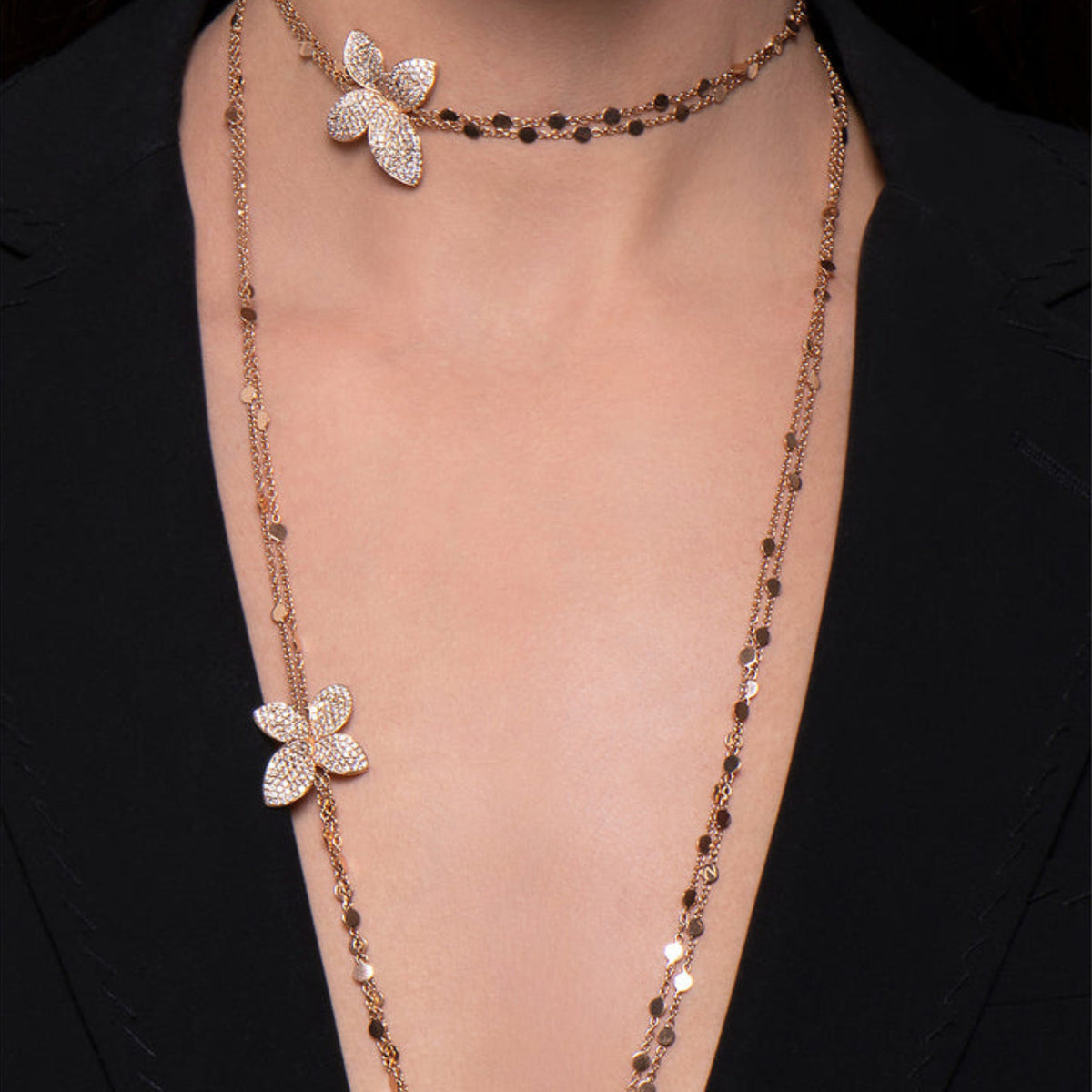 Pasquale Bruni Jewelry - Giardini Segreti 18K Rose Gold Sautoir Flower Diamond Pavé Station Necklace | Manfredi Jewels