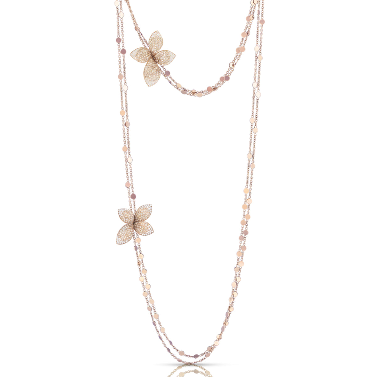 Pasquale Bruni Jewelry - Giardini Segreti 18K Rose Gold Sautoir Flower Diamond Pavé Station Necklace | Manfredi Jewels