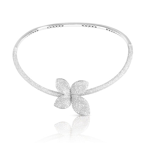 Giardini Segreti 18K White Gold Diamond Pavé Single Flower Collier Necklace