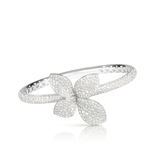Pasquale Bruni Jewelry - Giardini Segreti 18K White Gold Pavé Diamond Large Flower Bangle Bracelet | Manfredi Jewels