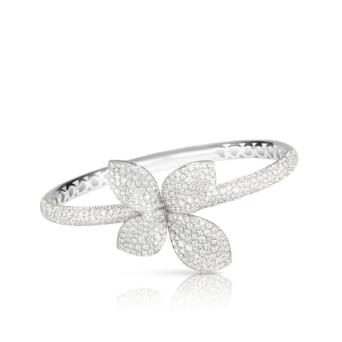 Giardini Segreti 18K White Gold Pavé Diamond Large Flower Bangle Bracelet