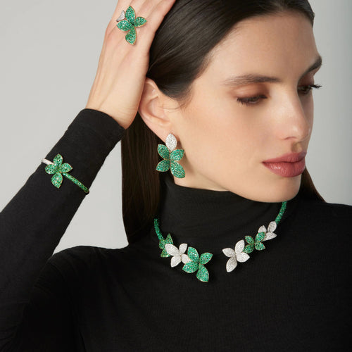 Pasquale Bruni Jewelry - Giardini Segreti 18k White Gold Pavé Emerald and Diamond Green Soul Collier | Manfredi Jewels