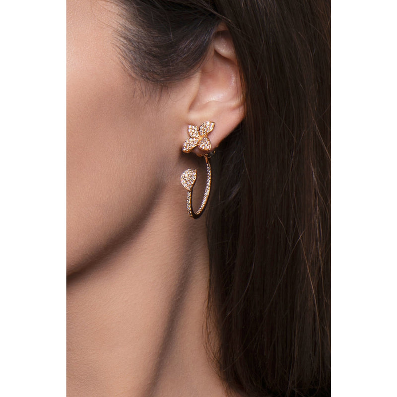 Pasquale Bruni Jewelry - Petit Garden 18K Rose Gold Pavé Diamond Small Flower Pendant Earrings | Manfredi Jewels
