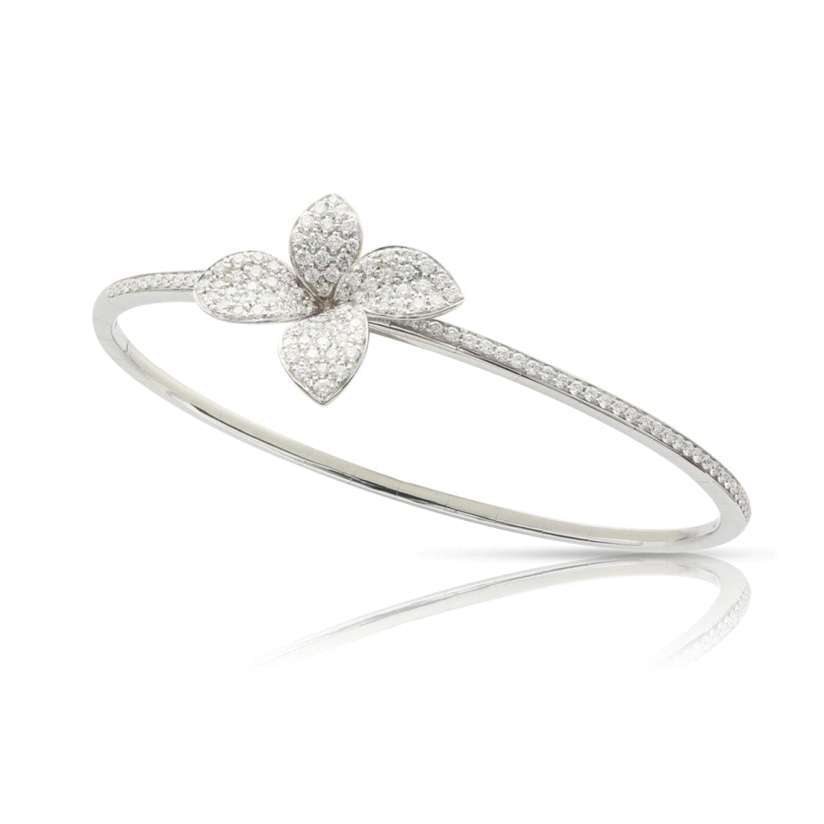 Pasquale Bruni Jewelry - Petit Garden 18K White Gold Pavé Diamond Flower Bangle Bracelet | Manfredi Jewels