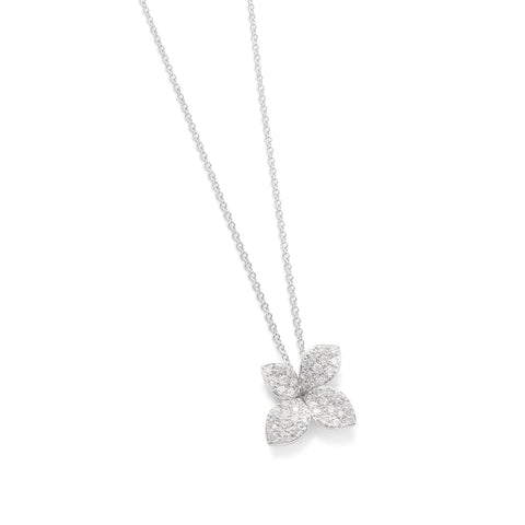 Petit Garden 18K White Gold Pavé Diamond Small Flower Necklace