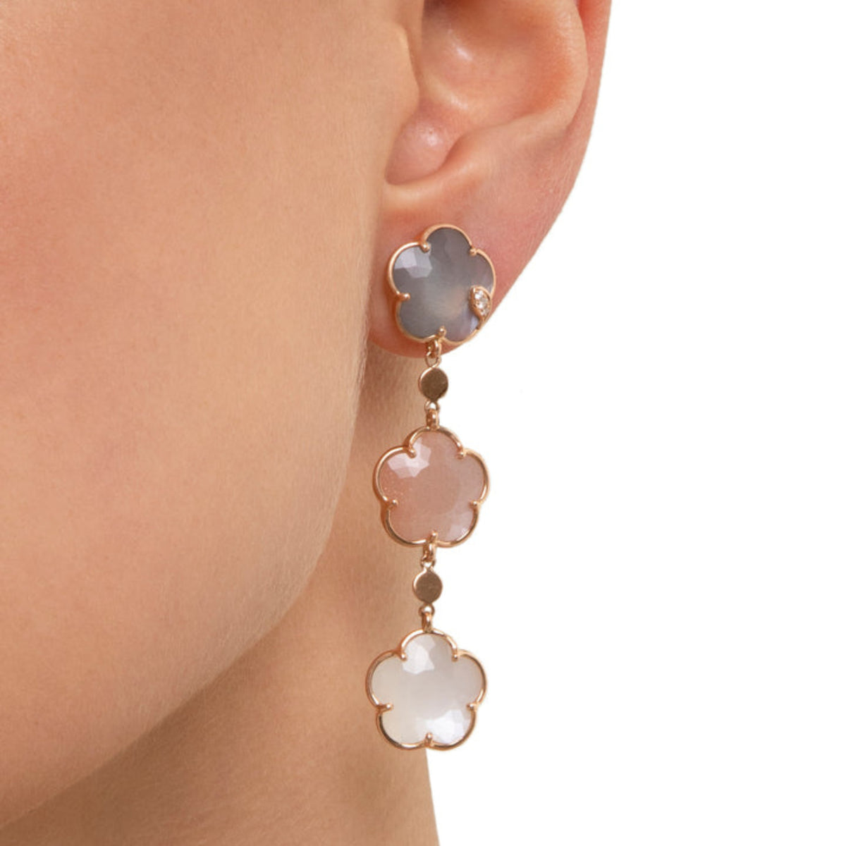 Pasquale Bruni Jewelry - Petit Joli 18K Rose Gold Grey White & Pink Moonstone Diamond Drop Earrings | Manfredi Jewels