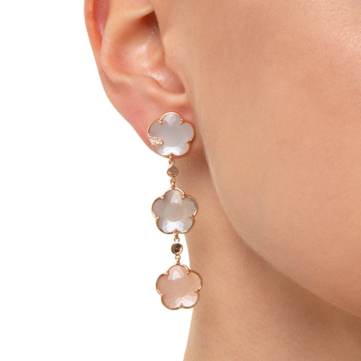 Pasquale Bruni Jewelry - Petit Joli 18K Rose Gold Grey White & Pink Moonstone Diamond Drop Earrings | Manfredi Jewels