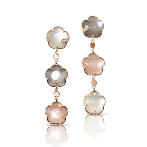 Pasquale Bruni Jewelry - Petit Joli 18K Rose Gold Bouquet Lunaire Milky Quartz & Diamond Drop Earrings | Manfredi Jewels