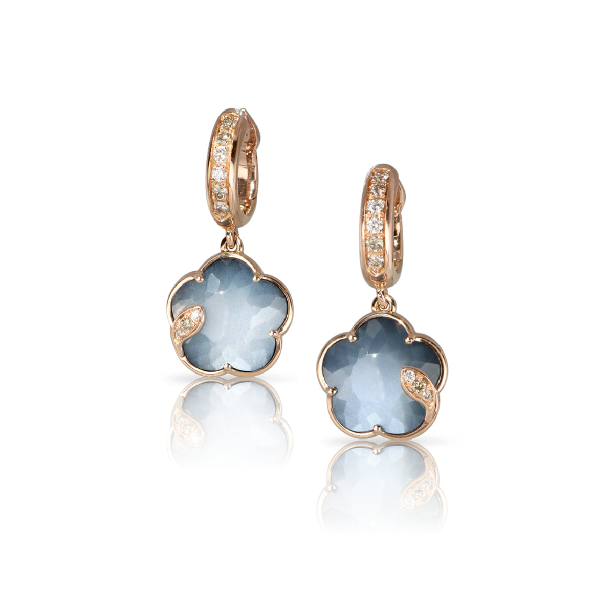 Pasquale Bruni Jewelry - Petit Joli 18K Rose Gold Lunaire Onyx & White Moonstone Diamond Drop Pavé Hoop Earrings | Manfredi Jewels