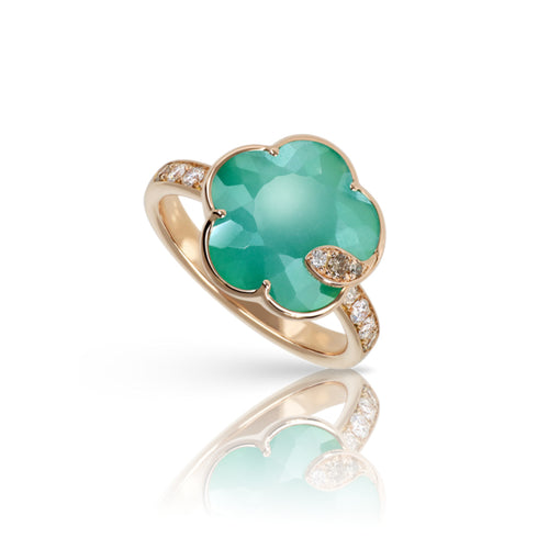 Pasquale Bruni Jewelry - Petit Joli 18K Rose Gold Lunar Garden Green Agate & White Moonstone Diamond Pavé Flower Ring | Manfredi Jewels