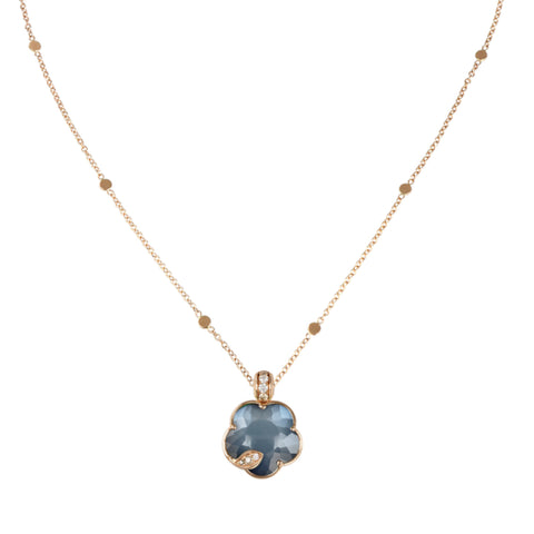 Petit Joli 18K Rose Gold Lunar Night Blue Onyx, Moonstone & Diamond Flower Necklace
