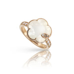 Pasquale Bruni Jewelry - Petit Joli 18K Rose Gold Pearl of the Moon Mother of Pearl & White Moonstone Diamond Flower Ring | Manfredi Jewels