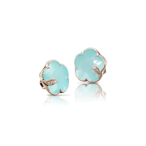 Petit Joli 18k Rose Gold Sea Moon Gem Diamond Stud Earrings