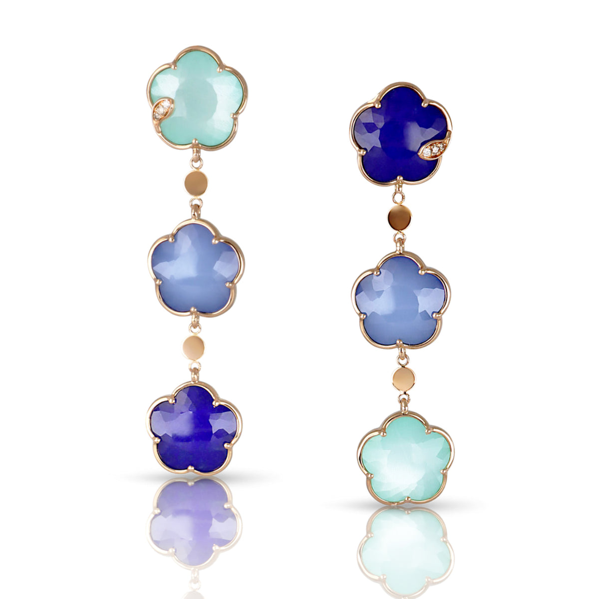 Pasquale Bruni Jewelry - Petit Joli 18K Rose Gold The Blue Lapis & White Agate Diamond Drop Earrings | Manfredi Jewels