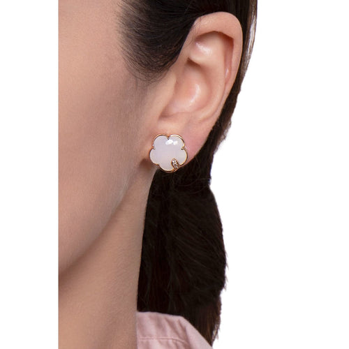 Pasquale Bruni Jewelry - Petit Joli 18K Rose Gold White Agate Diamond Stud Earrings | Manfredi Jewels