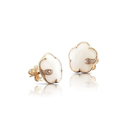 Pasquale Bruni Jewelry - Petit Joli 18K Rose Gold White Agate Diamond Stud Earrings | Manfredi Jewels