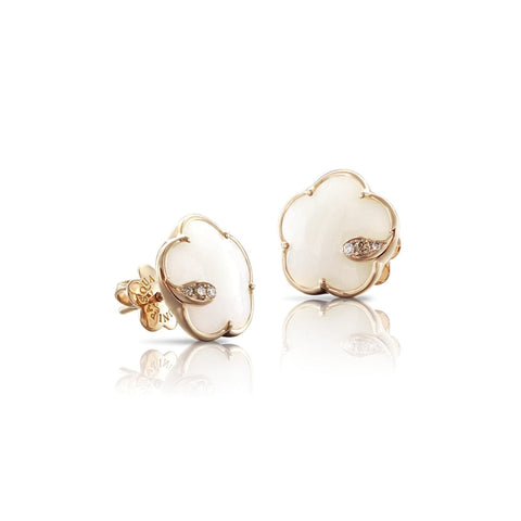 Petit Joli 18K Rose Gold White Agate Diamond Stud Earrings